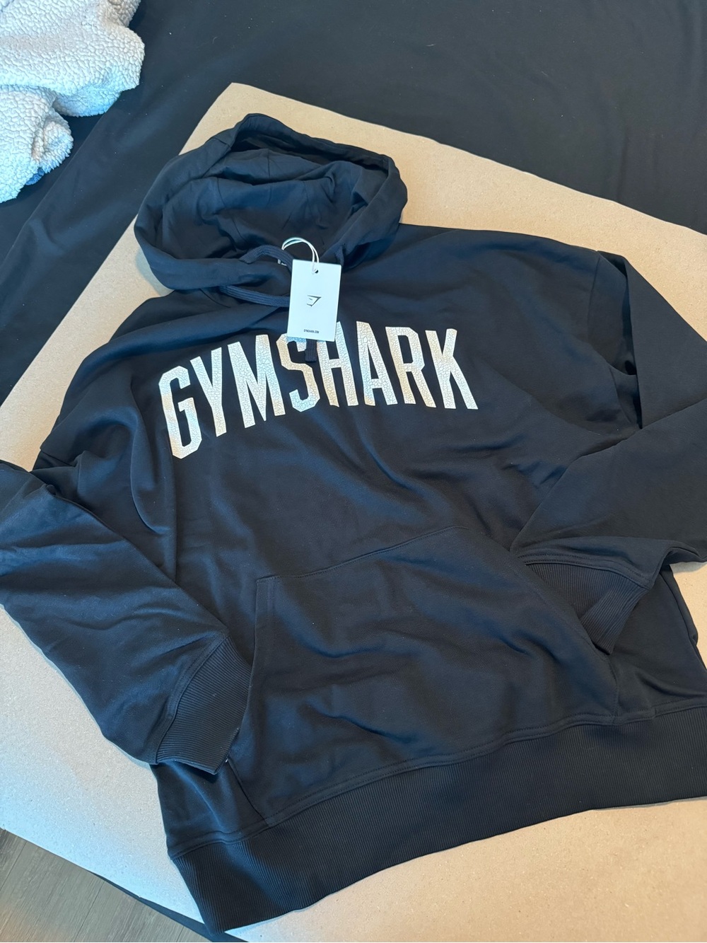 Gymshark Black Hoodie with White Chest Logo - Picture 2 of 2